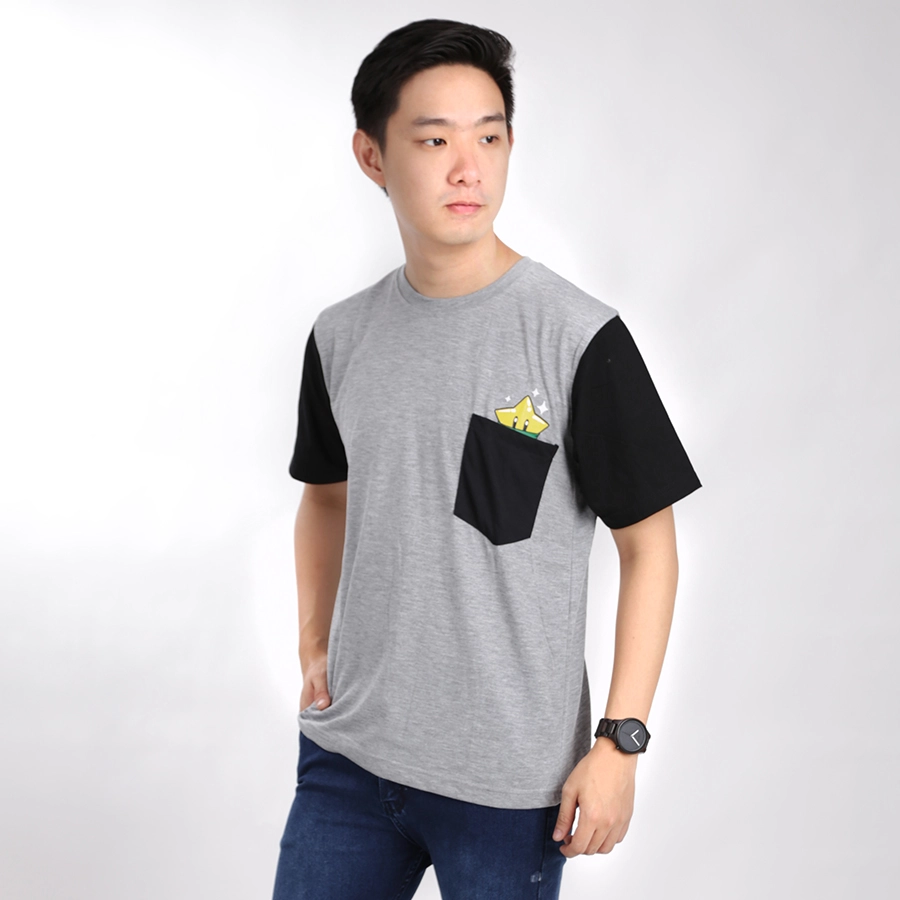 KAOS KANTONG KAOS PRIA ONECK PENDEK KATUN POCKET REVEAL STAR TSHIRT OBLONG ABU TUA 1 ok_cotton_pocket_reveal_star_at0