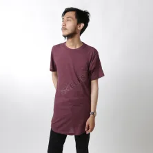 KAOS HOODIE KAOS PRIA ONECK LENGAN PENDEK KATUN LONGFIT POCKET TSHIRT OBLONG MAROON 