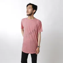 KAOS HOODIE KAOS PRIA ONECK LENGAN PENDEK KATUN LONGFIT POCKET TSHIRT OBLONG PINK MUDA 