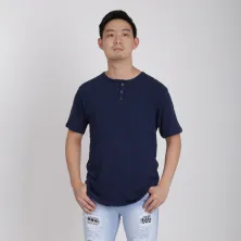 KAOS POLOS KAOS PRIA ONECK KATUN KANCING ETNIK NAVAJO TSHIRT BIRU DONGKER