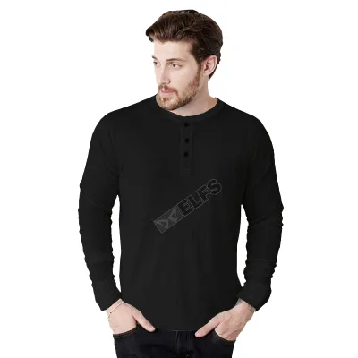 LENGAN PANJANG POLOS Kaos Pria Lengan Panjang Katun 3 Kancing Hitam 1 okj_cotton_3_button_hx_0