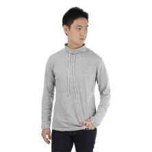 LENGAN PANJANG HOODIE Kaos Pria Lengan Panjang Turtle Neck Katun Abu Muda