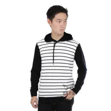 LENGAN PANJANG HOODIE Kaos Hoodie Pria Lengan Panjang Garis Kecil Hitam