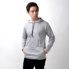 LENGAN PANJANG POLOS Kaos Pria Lengan Panjang Hoodie Kantong Terry Polos Abu Muda