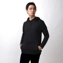 LENGAN PANJANG POLOS Kaos Pria Lengan Panjang Hoodie Kantong Terry Polos Hitam