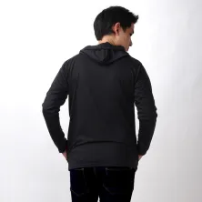 LENGAN PANJANG POLOS Kaos Pria Lengan Panjang Hoodie Kantong Terry Polos Hitam