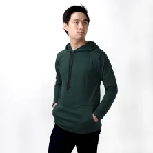 LENGAN PANJANG HOODIE KAOS PRIA LENGAN PANJANG HOODIE KANTONG TERRY POLOS HIJAU TUA