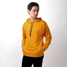 LENGAN PANJANG POLOS Kaos Pria Lengan Panjang Hoodie Kantong Terry Polos Kuning Tua