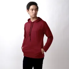 LENGAN PANJANG POLOS Kaos Pria Lengan Panjang Hoodie Kantong Terry Polos Maron