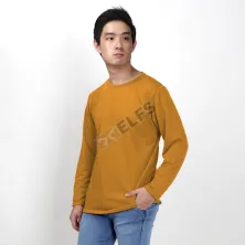 LENGAN PANJANG POLOS ELFS  KAOS LENGAN PANJANG PRIA TERRY LONG SLEEVE POLOS KUNING TUA