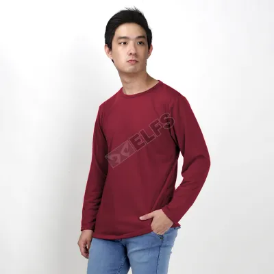 LENGAN PANJANG POLOS ELFS - KAOS LENGAN PANJANG PRIA TERRY LONG SLEEVE POLOS MAROON<br> 1 okj_kaos_tangan_panjang_mo0