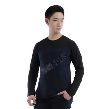 LENGAN PANJANG POLOS Kaos Pria Lengan Panjang Terry Half Hitam 65D16 Biru Dongker