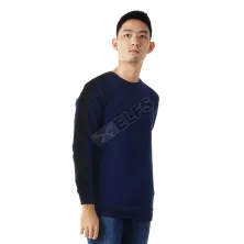 LENGAN PANJANG POLOS Kaos Pria Lengan Panjang Terry Pundak Lengan List Biru Dongker