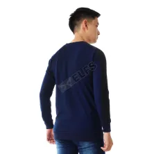 LENGAN PANJANG POLOS Kaos Pria Lengan Panjang Terry Pundak Lengan List Biru Dongker