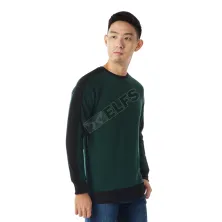 LENGAN PANJANG POLOS Kaos Pria Lengan Panjang Terry Pundak Lengan List Hijau Tua