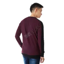 LENGAN PANJANG POLOS Kaos Pria Lengan Panjang Terry Pundak Lengan List Marun