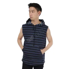 SINGLET CASUAL Kaos Singlet Pria Hoodie Full Salur Biru Dongker