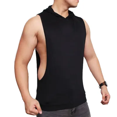 SINGLET CASUAL Kaos Singlet Pria Katun Gym Hoodie Polos Hitam 1 oko_singlet_gym_hoodie_hx_0