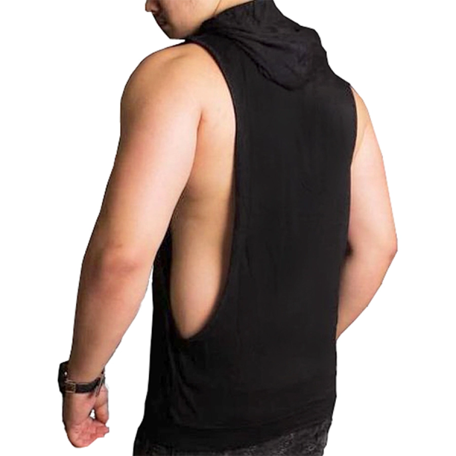 SINGLET CASUAL Kaos Singlet Pria Katun Gym Hoodie Polos Hitam 2 oko_singlet_gym_hoodie_hx_1