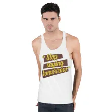 SINGLET CASUAL Kaos Singlet Pria Olahraga Katun Gym Tomorrow Putih