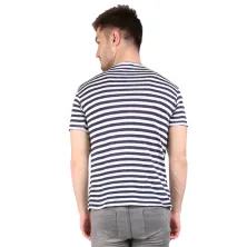 KAOS POLOS Kaos Pria Spandek Tshirt Fashion Salur Navy Putih