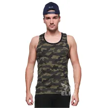 SINGLET CASUAL Kaos Singlet Pria Katun Loreng Army Coklat Tua