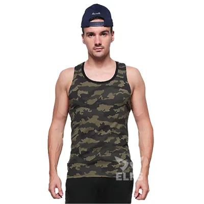  Kaos Singlet  Pria Katun Loreng Army Coklat Tua SINGLET  