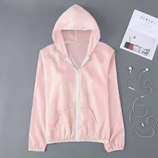 JAKET TRAINING Jaket Transparan Korea Hoodie Wanita Parasut Fashion Sport PINK MUDA