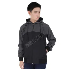 HOODIE & JAKET PARASUT Jaket Parasut Water Resistant Hoodie Black Abu Tua