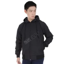 HOODIE & JAKET PARASUT Jaket Parasut Water Resistant Hoodie Simple Hitam