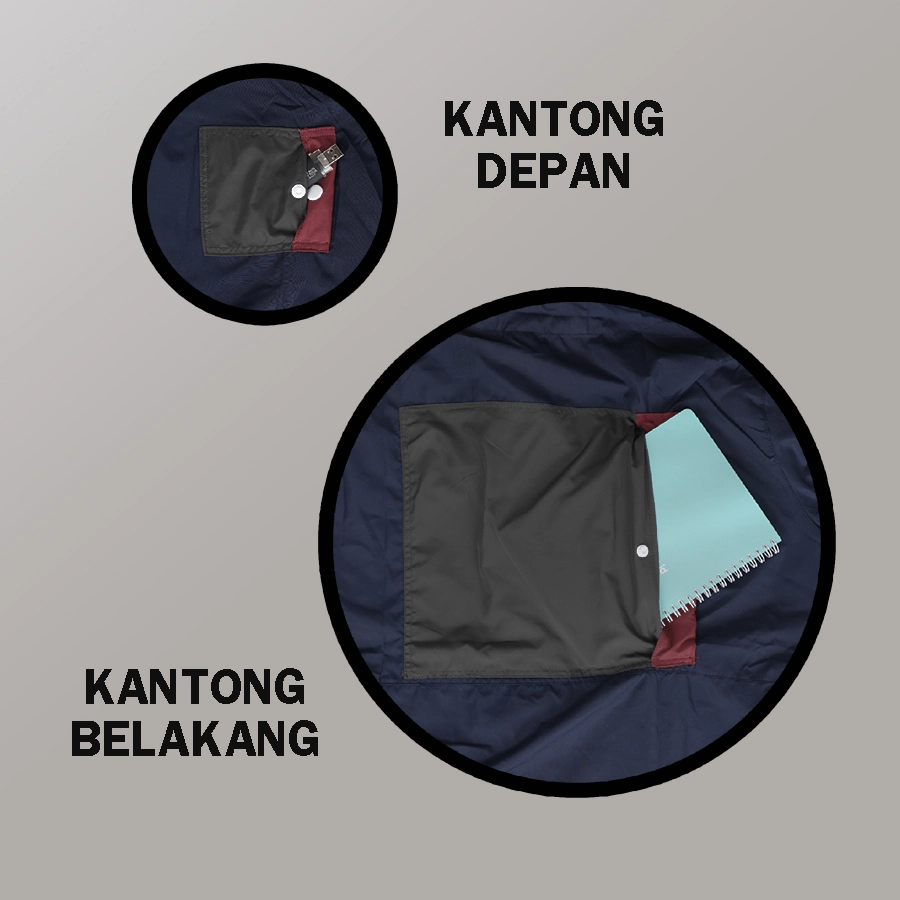 HOODIE & JAKET PARASUT Hoodie Pria Jumbo Parasut Patch Pocket Oversize Jaket Abu Merah - Biru Dongker 4 parasut_water_resistant_pocket_abumerah_bd3