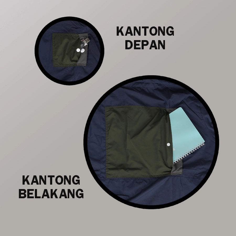 HOODIE & JAKET PARASUT Hoodie Pria Jumbo Parasut Patch Pocket Oversize Jaket Hijau Abu - Biru Dongker 4 parasut_water_resistant_pocket_hijauabu_bd3