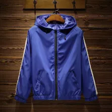 HOODIE & JAKET PARASUT Jaket Parasut Hoodie Pria Windbreaker Light Weight Training Biru Tua