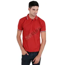 POLOSHIRT POLOS Poloshirt Lacost Motif Stripe Merah Cabe