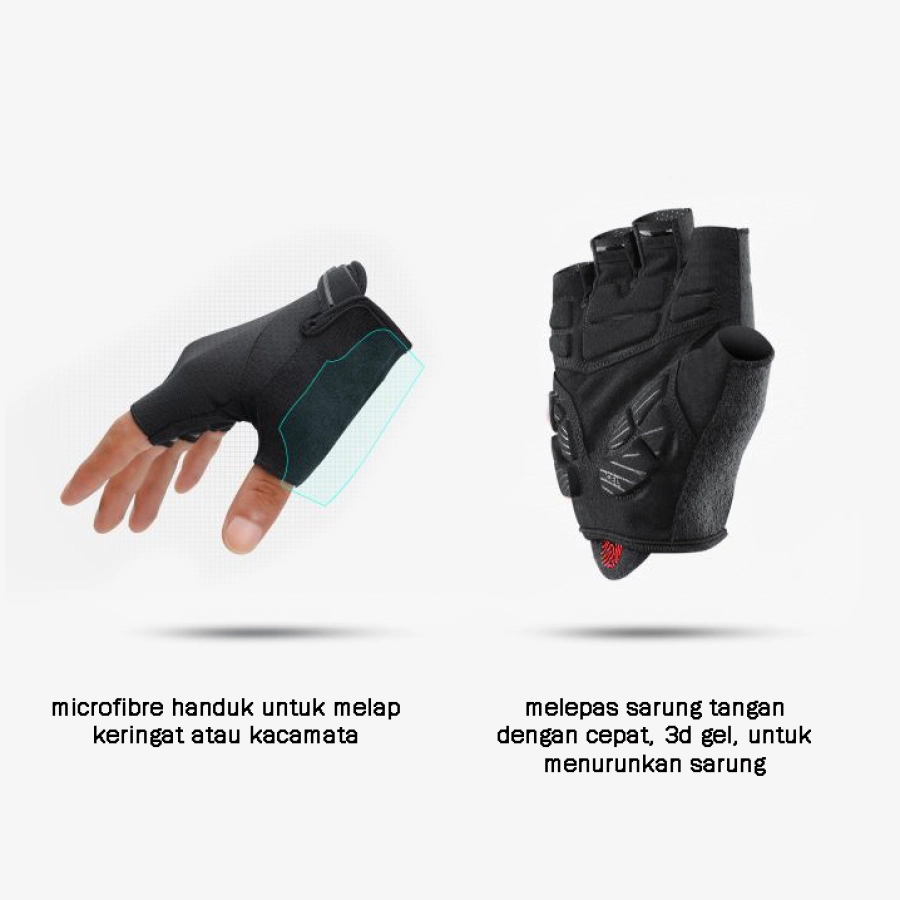 SARUNG TANGAN & MANSET Sarung Tangan Sepeda Golovejoy 3D GEL Road Bike MTB Cycling Glove Half Finger Abu Tua List 4 sarung_tangan_biker_goldkejoy_list_at3