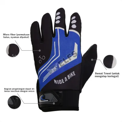 SARUNG TANGAN & MANSET Sarung Tangan Sepeda Full Finger Road Bike Gloves Biru Tua 2 sarung_tangan_bikers_full_bt1