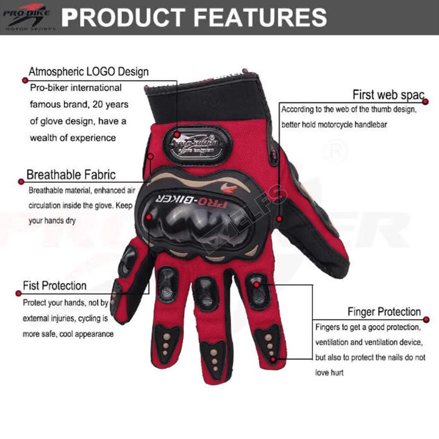 SARUNG TANGAN & MANSET Sarung Tangan Motor Pro Biker Full Finger Glove MCS-01C Merah Cabe 2 sarung_tangan_probiker_mc1