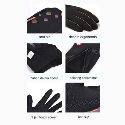 SARUNG TANGAN & MANSET Sarung Tangan Motor/Sepeda Touch Screen Gloves B-Forest Waterproof Hitam 2 sarung_tangan_touchscreen_anti_slip_b_forest_hx2