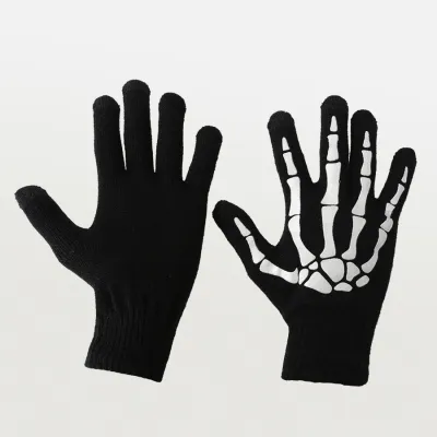 SARUNG TANGAN & MANSET Elfs - Sarung Tangan Tengkorak Glow in the Dark Halloween Skull Gloves Full Hitam 2 sarung_tangan_touchscreen_skull_full_hx1