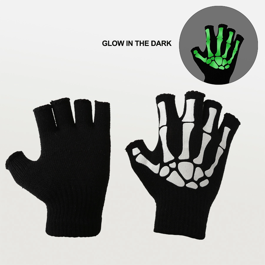 SARUNG TANGAN & MANSET Elfs - Sarung Tangan Tengkorak Glow in the Dark Halloween Skull Gloves Half Hitam 1 sarung_tangan_touchscreen_skull_half_hx0_1