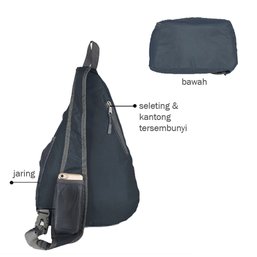 SLING BAG Tas Selempang Lipat Anti Air Foldable Water Resistant Slingbag 1AX803 ELFS Abu Tua 2 sling_bag_wave_at_1