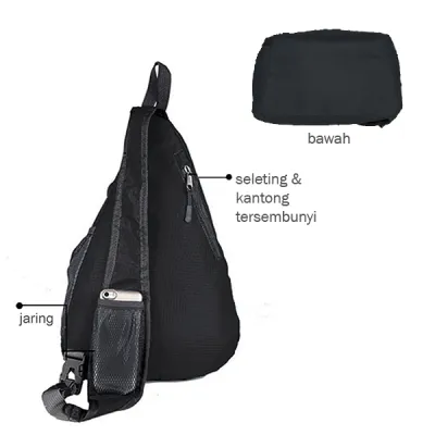 SLING BAG Tas Selempang Lipat Anti Air Foldable Water Resistant Slingbag 1AX803 ELFS Hitam 2 sling_bag_wave_hx_1