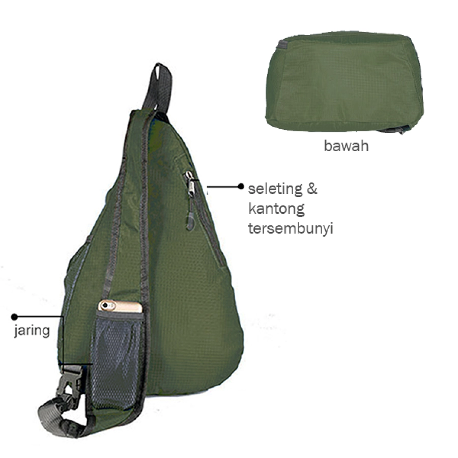 SLING BAG Tas Selempang Lipat Anti Air Foldable Water Resistant Slingbag 1AX803 ELFS Hijau Army 2 sling_bag_wave_ia_1