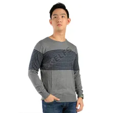 SWEATER Sweater Rajut Pria Stripe Abu Tua