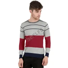 SWEATER Sweater Rajut Pria Stripe List Abu Muda