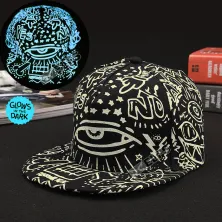 TOPI LED/GLOW Topi Glow in the Dark Blue Fluoreschent Fullprint Mata Hitam