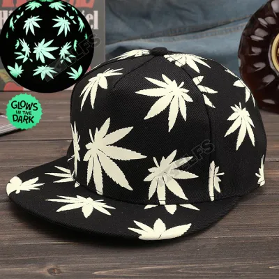 TOPI LED/GLOW Topi Glow in the dark Green Fluoreschent Fullprint Marijuana Hitam 1 to1_glow_hijau_fullprint_marijuana_0