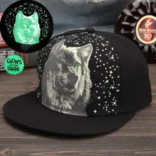 TOPI LED/GLOW Topi Glow in the dark green Fluoreschent Print Direwolf Hitam