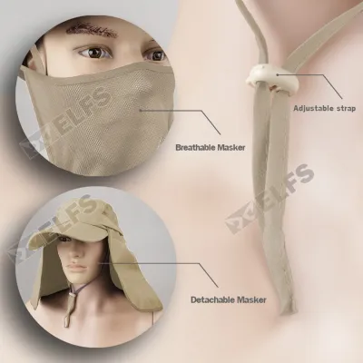 TOPI RIMBA / MANCING Elfs - Topi Mancing anti UV Masker Jepang Outdoor Hat Khaki 2 to1_topi_fishing_jepang_import_kh1