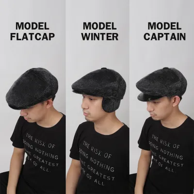 TOPI PELUKIS Flatcap Fur Premium 3in1 Winter Painter hat Topi Pelukis Rusia Abu Tua 2 to1_winter_flatcap_fur_3in1_at1